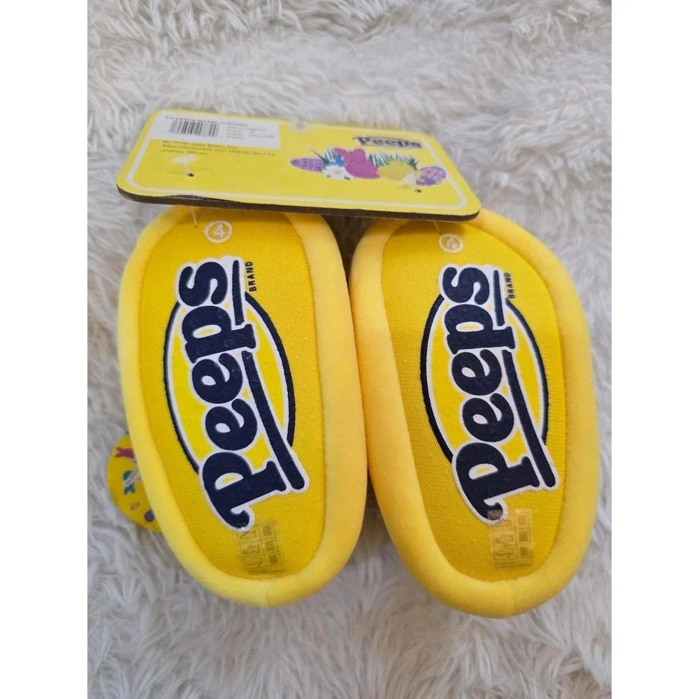 NWT Peeps Toddler Plush Bunny Sock Slippers Size 4 Yellow Big Logo Bottom